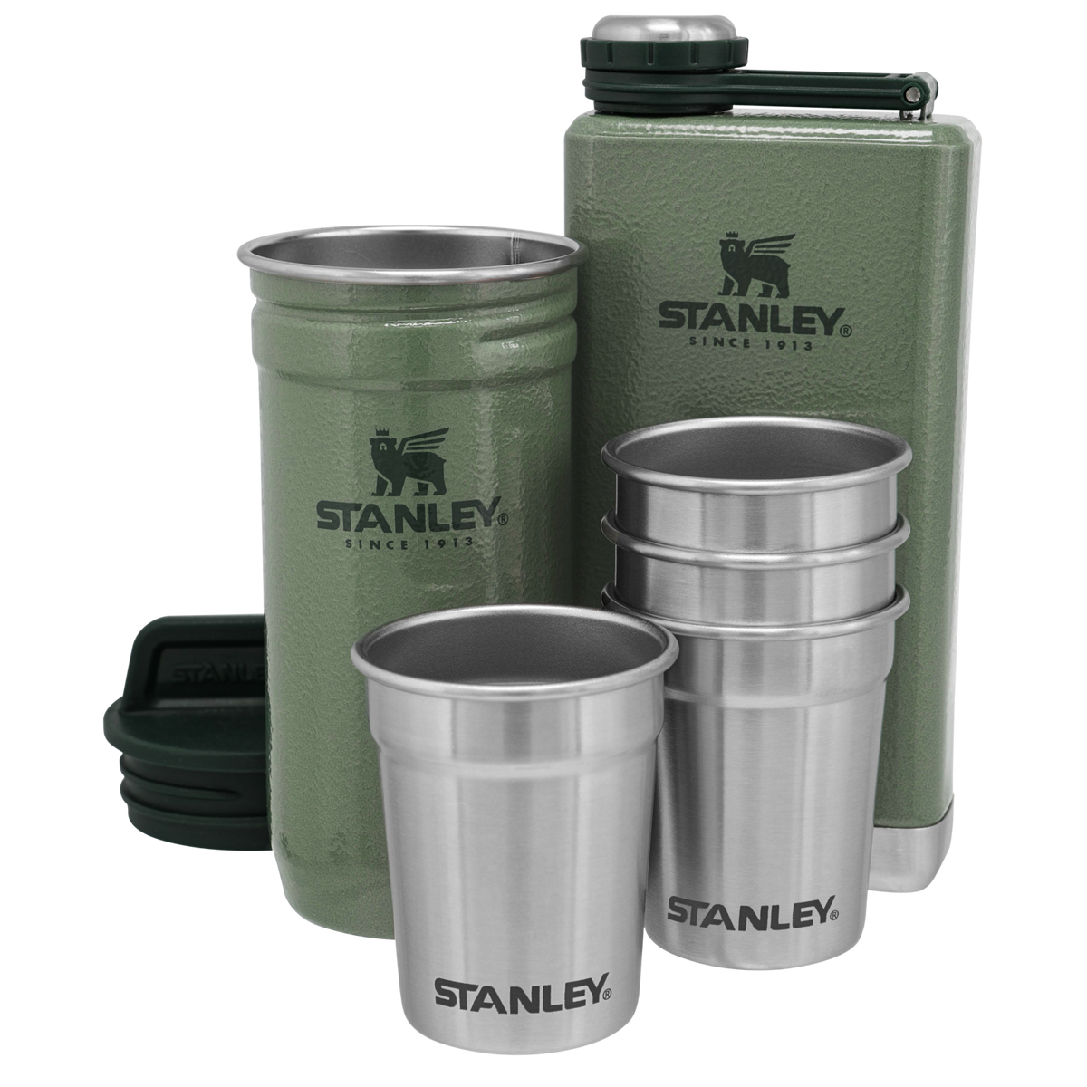 Stanley 1913 Adventure Pre-Party Shot Glass + Flask Set dans Hammertone Green | View 1