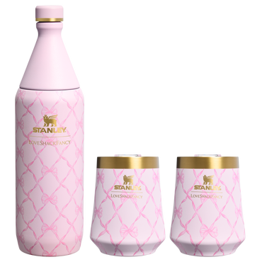 Stanley 1913 Stanley 1913 x LoveShackFancy Holiday Reserve All Day Wine Set 34 OZ 11 OZ in Baby Bow Pink Peppermint | Front View