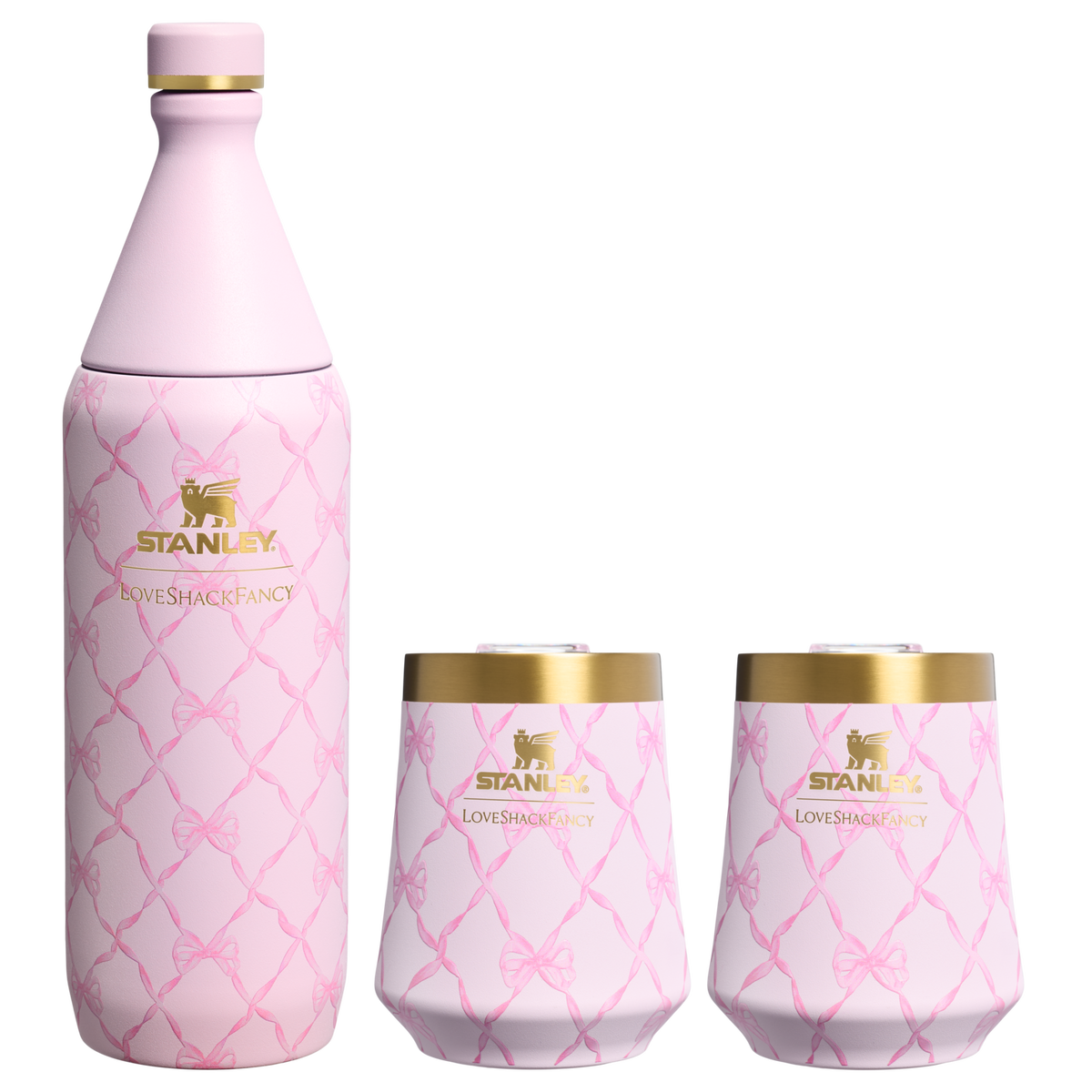 Stanley 1913 Stanley 1913 x LoveShackFancy Holiday Reserve All Day Wine Set 34 OZ 11 OZ in Baby Bow Pink Peppermint | Front View