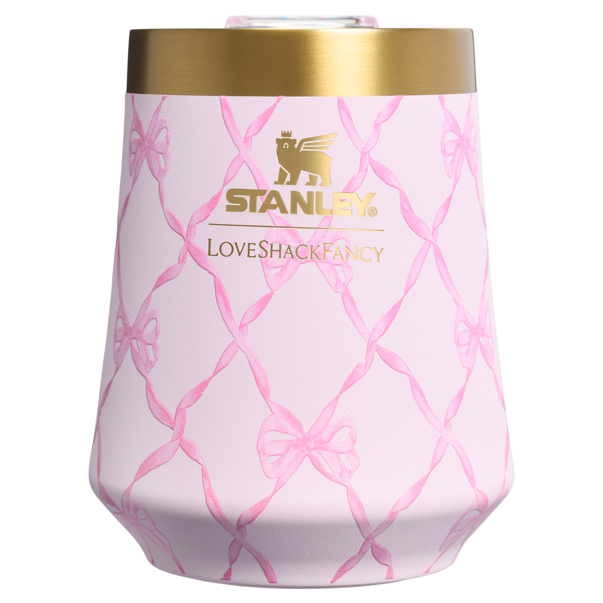 Stanley 1913 Stanley 1913 x LoveShackFancy Holiday Reserve All Day Wine Set 34 OZ 11 OZ in Baby Bow Pink Peppermint | Front View