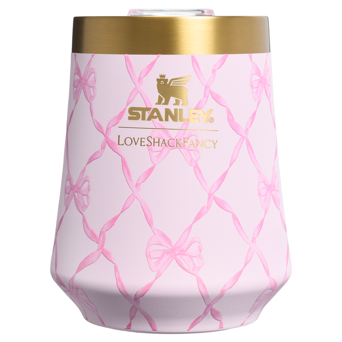Stanley 1913 Stanley 1913 x LoveShackFancy Holiday Reserve Wine Tumbler 11 OZ dans Baby Bow Pink Peppermint | Recto Afficher