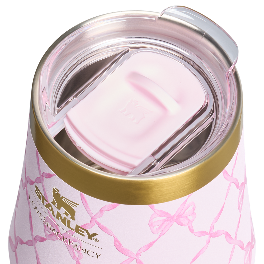 Stanley 1913 Stanley 1913 x LoveShackFancy Holiday Reserve All Day Wine Set 34 OZ 11 OZ in Baby Bow Pink Peppermint | Lid Detailed View