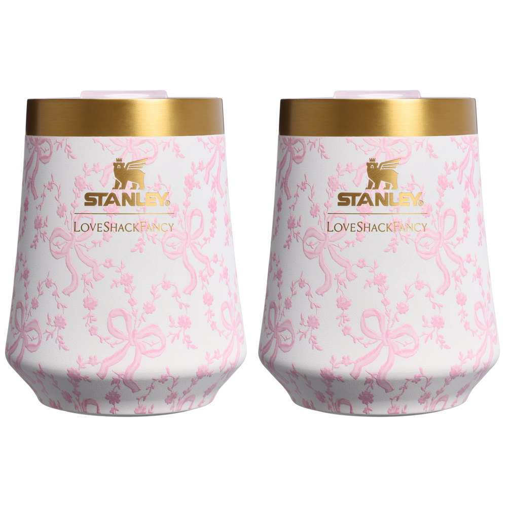 Stanley 1913 Stanley 1913 x LoveShackFancy Holiday The Reserve Wine Tumbler Set 11 OZ (2-pack) in Coquette Bow Chantilly | Front View